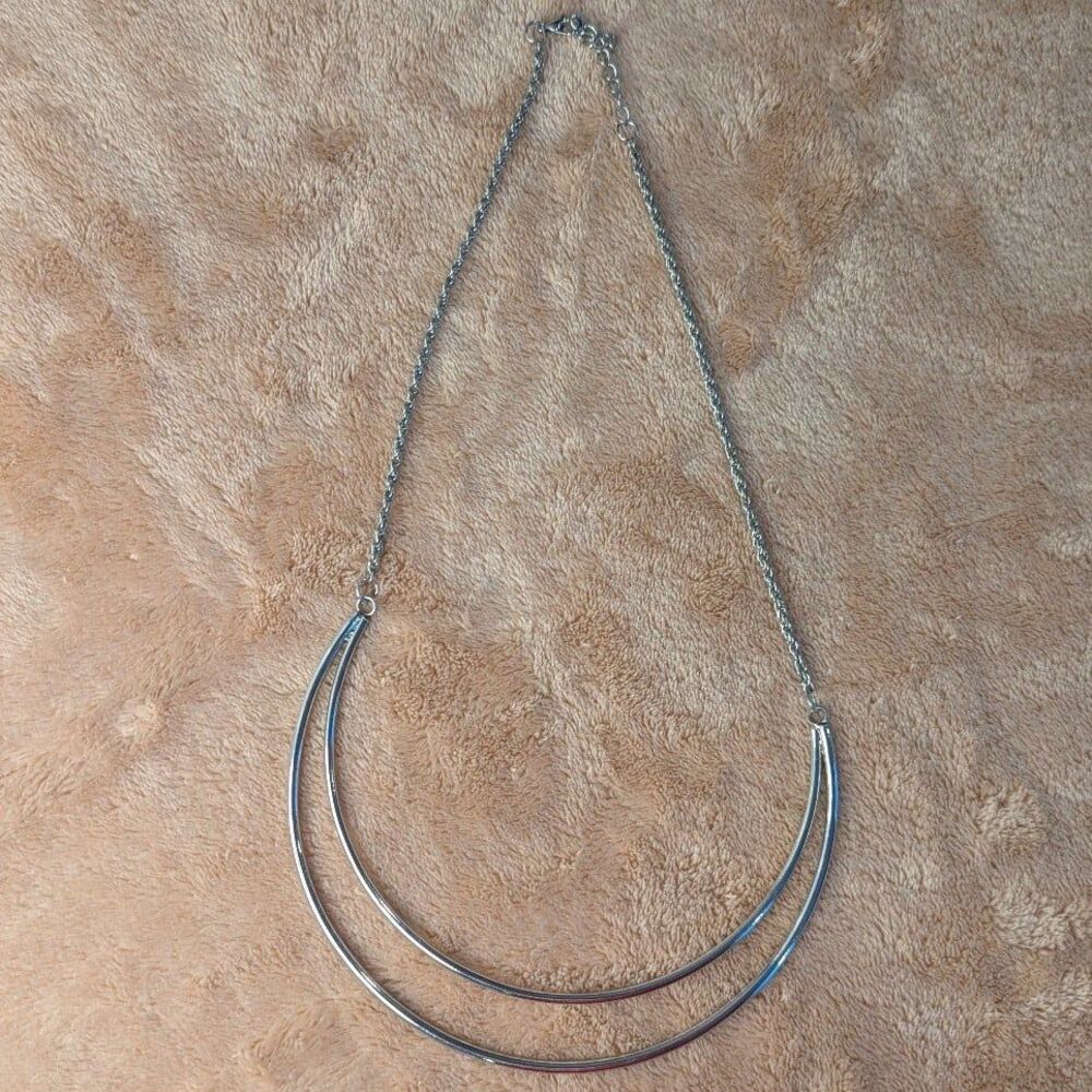 Silver‎ plated drop double bar Necklace - Picture 2 of 4